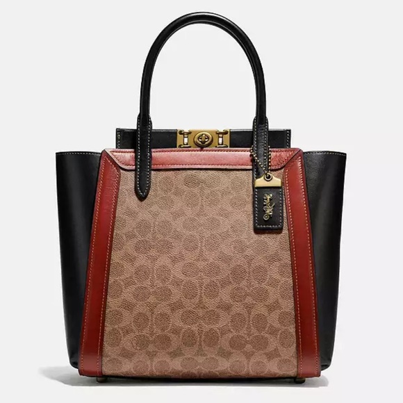 NWT COACH 1941 Troupe Tote In Signature Canvas - Black/Rust - Picture 1 of 17
